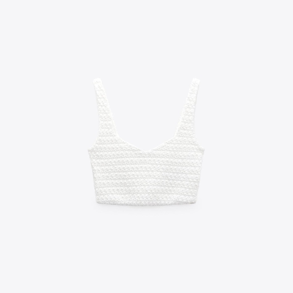 Zara White Textured Crop Top